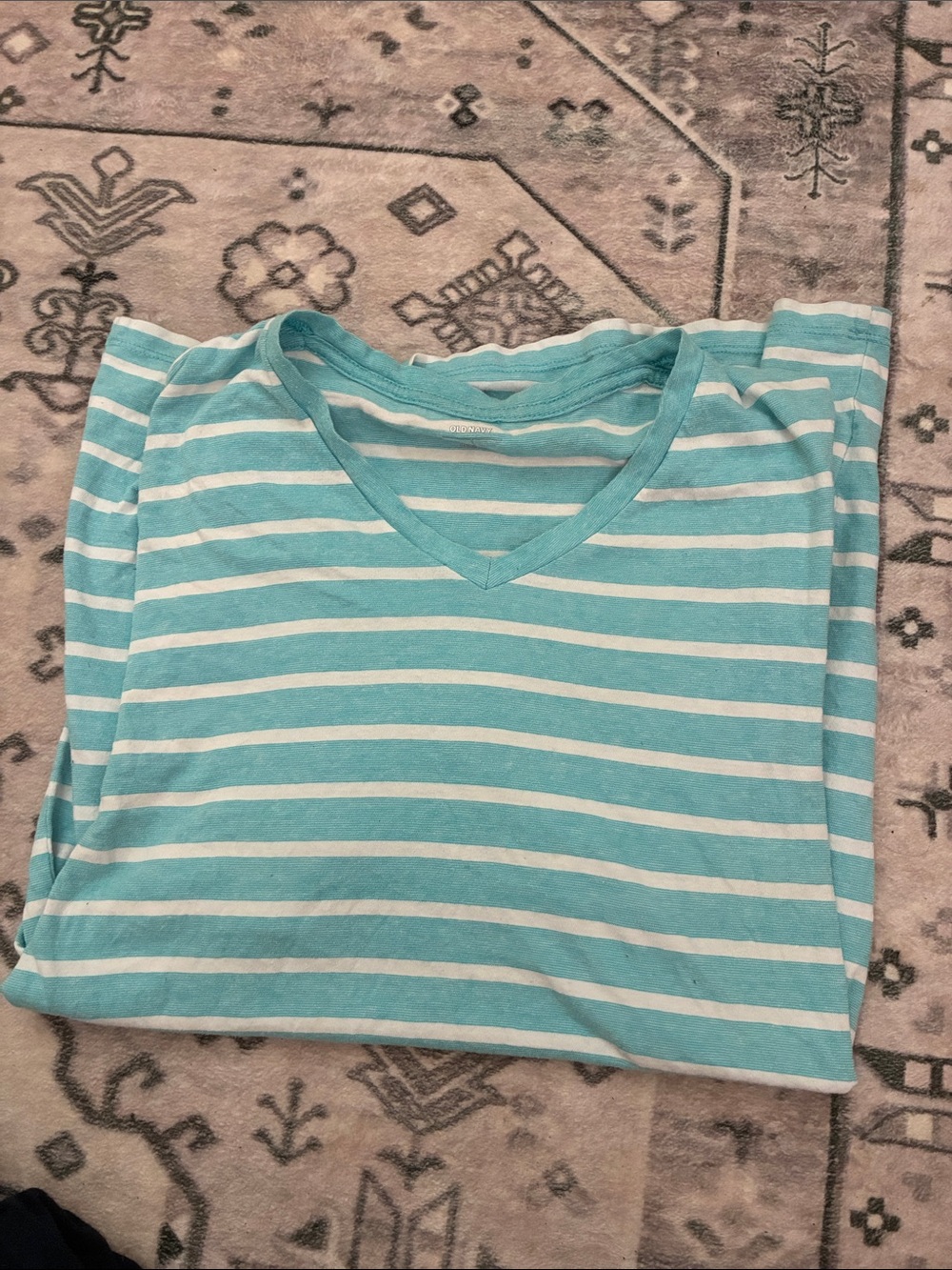 Old Navy Teal and White Striped V‑Neck Top